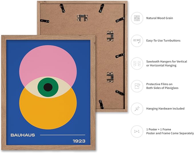 Poster Master Bauhaus Poster - Eye Print - Layered Circles ART - Graphic Design - Geometric Style - Chic Boho ART - Mid Century Modern - Living Room or Bedroom Decor - 8x10 Beige Framed