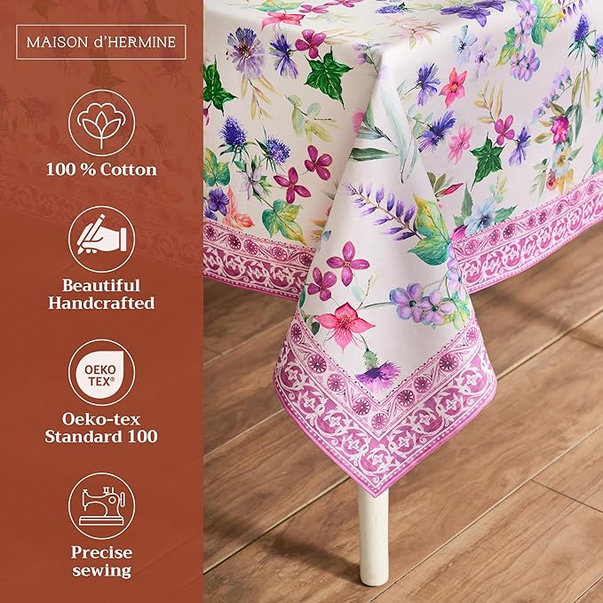 Maison d' Hermine Table Cloth Rectangle Table 100% Cotton 70 x 120 Inches Tablecloth Reusable Decorative for Dining Room Farmhouse Home Valentines Day Decorations Spring Summer - Chardon