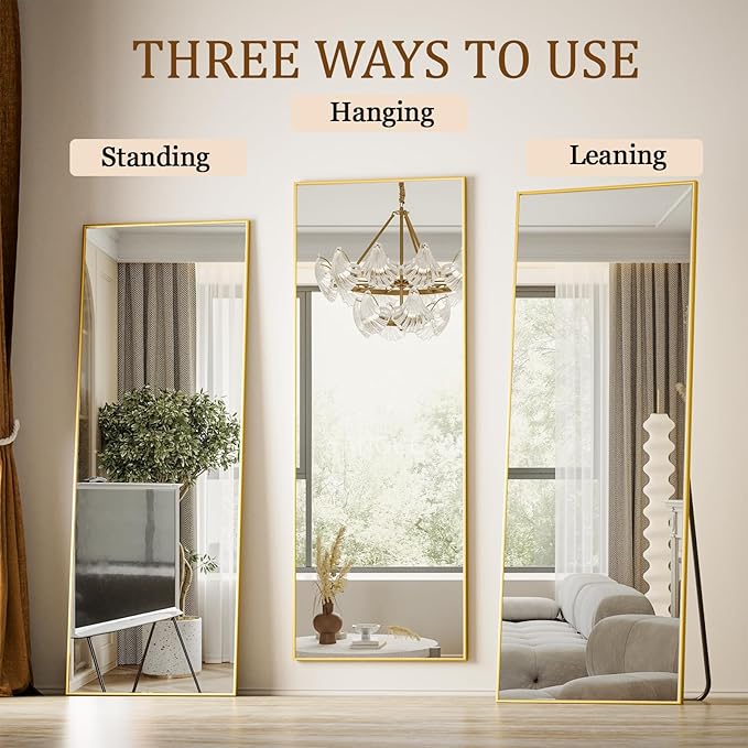 Koonmi 68"x22" Floor Mirror Full Length, Bedroom Floor Body Mirror with Stand, Large Gold Mirror, Leaning, Standing or Hanging Horizontally/Vertically