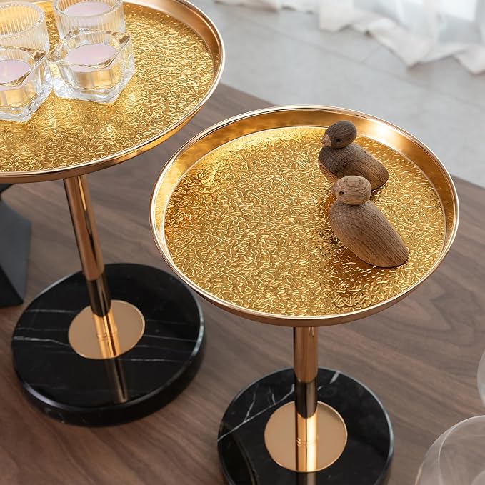 Adjustable Side Table, Small Tea Martini Table, Gold, Natural Marble Decorative Pedestal End Table for Display and Storage (Gold+ Small)