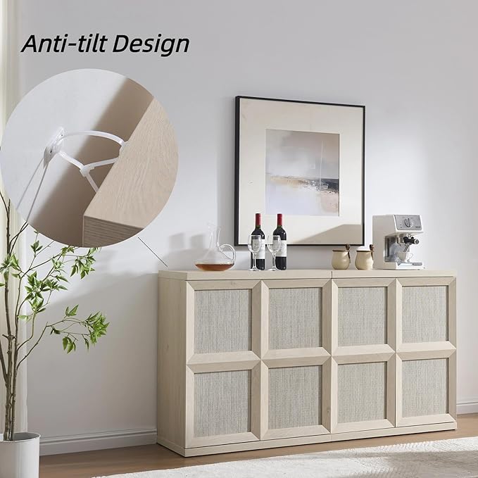 VividVibe Buffet Cabinet Sideboard with Storage, 31.45”Large Boho Credenza with 2 Doors, Sideboard Buffet Cabinet Farmhouse Modern for Entryway Living Room Light Oak