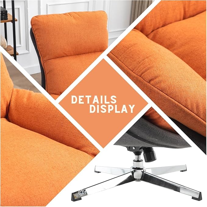 Swivel Accent Chair Set of 2, Modern Upholstered Linen Fabric Lounge Chair Sofa Chair with High Backrest, Comfy Rocking Chair for Living Room Bedroom, Orange