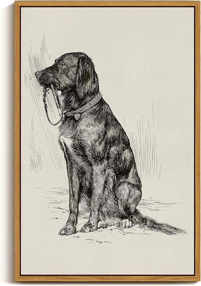 ARPEOTCY Vintage Framed Canvas Wall Art, Dog Art Print for Home Decor Aesthetic, Rustic Vintage Animal Large Wall art for Living Room, Bedroom, Office, 16x24 Inch