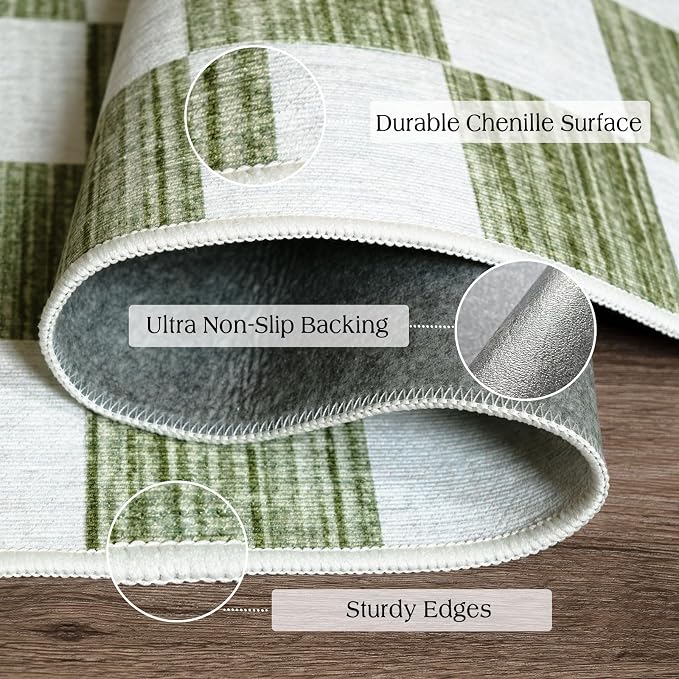 Green White Checkered Entry Rug - 3x5 Ft Non-Slip Washable Indoor Outdoor Front Door Mat Outside Entrance Porch Rug Geometric Rugs for Living Room Bedroom Entryway Kitchen Office Porch Decor