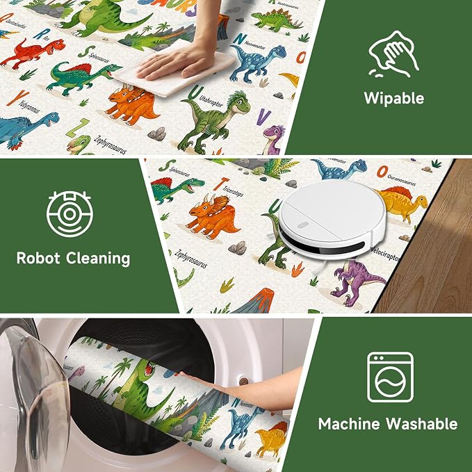 4'x6' Dinosaur Area Rug ABC Alphabet Educational Rugs for Bedroom Living Room Nursery Kitchen Playroom Home Decor Washable Cute Cartoon Dinosaur Floor Mat Carpet