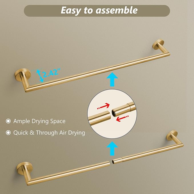 Brushed Gold Bath Towel Bar 18 Inch Bathroom Towel Rack Wall Mounted Towel Holder Modern Home Decor Towel Rod Bathroom Hardware Gold Towel Hanger Towel Rail Towel Shelf Single Towel Bars Brushed Brass