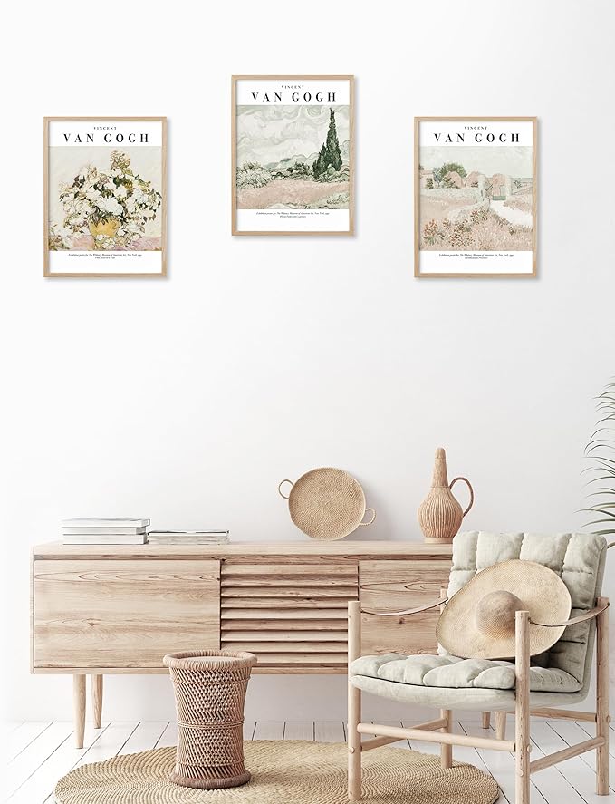 HesenDot Unframed Vintage Van Gogh Exhibition Posters Set of 3, French Country Landscape Floral Wall Art, Minimalist Chic Canvas Prints, Farmhouse Home Decor for Bedroom Living Room Study Office, Unframed