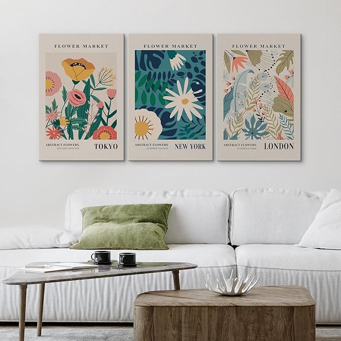 wall26 Canvas Print Wall Art Set Colorful Flower Market Exhibition Prints Nature Wilderness Illustrations Modern Art Decorative Floral Botanical Minimal Calm/Relax/Cozy for Bedroom - 16"x24" x 3