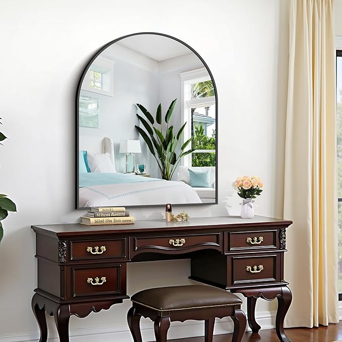 CIRCUMI Arched Wall Mirror, 30"x36" Black Arched Mirror with Tempered Glass, Metal Frame, Large Size for Bathroom, Living Room,Entryway,Over Sink, Arch Mirror for Decor,Shatterproof&Crystal-Clear