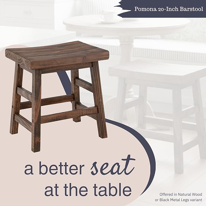 Alaterre Furniture Pomona 20-Inch Counter Height Saddle Seat Barstool – Solid Wood, Backless Rustic Farmhouse Stool in Natural Finish for Kitchen Island or Dining Room (Natural)