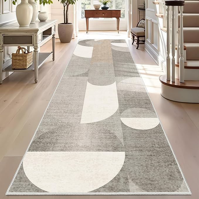 Beige Runner Rug 2x8 Floral Washable Rug Runners for Hallway Kitchen,Long Modern Geometric Rugs for Bedroom Entryway Bathroom,Non Slip Floor Carpet