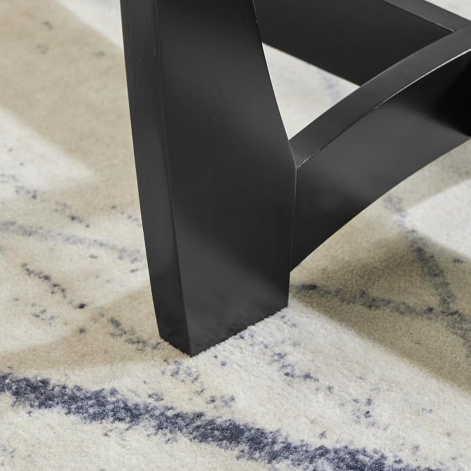 23.5" Round Glass End Table, Modern Side Table with Tempered Glass Top and Black Solid Wood Base, Small Circular Coffee Table for Living Room, Office, Apartment