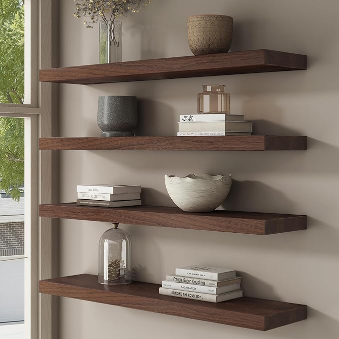 Floating Shelves for Wall, USA-Sourced Sapele Wood 48 Inch Long Wall Shelves, Natural Wooden Mounted Picture Ledge Shelf, Nursery Book Storage Shelf Kids Bookshelf, Display Shelf for Bathroom