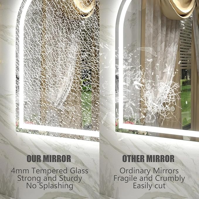 24x32 Arched LED Bathroom Mirror with Lights, Lighted Bathroom Vanity Mirror for Wall, Dimmable Backlit and Frontlit, Anti-Fog, Memory, ETL Listed