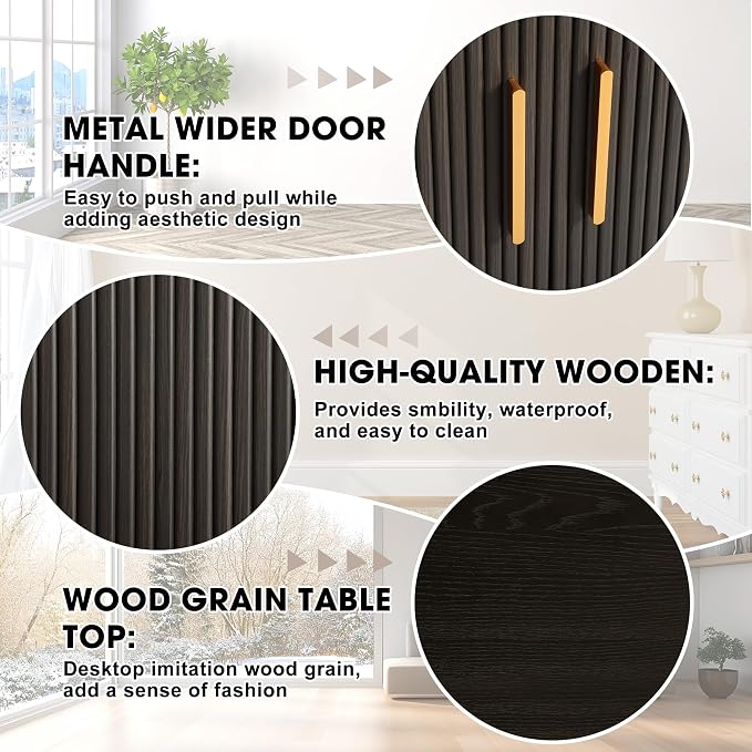 Grepatio Sideboard Buffet Cabinet with Storage, 55" Tambour Credenza Cabinet with Fluted Slide Door and Adjustable Shelves, Wood Console Cabinets for Bedroom Living Room Hallway Entryway (Black)