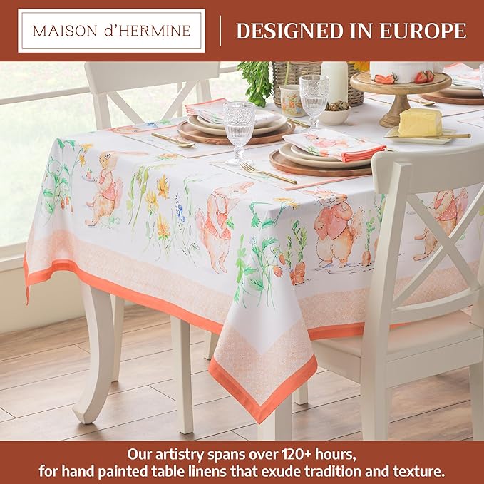 Maison d' Hermine Table Cloth Rectangle Table 100% Cotton 70 x 90 Inches Tablecloth Reusable Decorative for Dining Room Farmhouse Home Valentines Day Decorations Spring Summer - Bunny Party