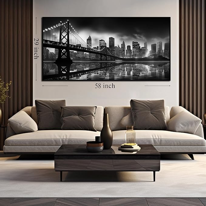 Brooklyn Bridge Wall Art for Living Room Large City Wall Decor for Bedroom Home Office Decor with Black Frames 29 x 58 Inch