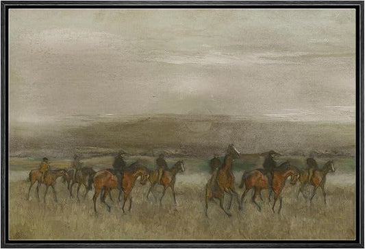 MUDECOR Framed Canvas Print Wall Art Horse Riders in Dark Watercolor Landscape Nature Wilderness Illustrations Impressionism Scenic Multicolor for Living Room, Bedroom, Office - 16"x24" Black