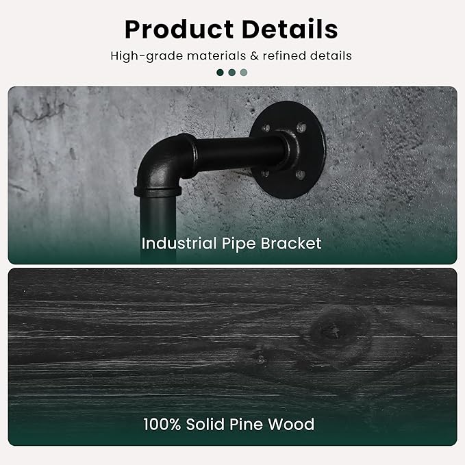 HDDFER Floating Shelves 70 inch Wall Bookshelf Industrial Pipe Shelving Shelves Real Wood Planks Rustic Wall Shelves Hanging Bookshelves Farmhouse Kitchen Bar Shelving