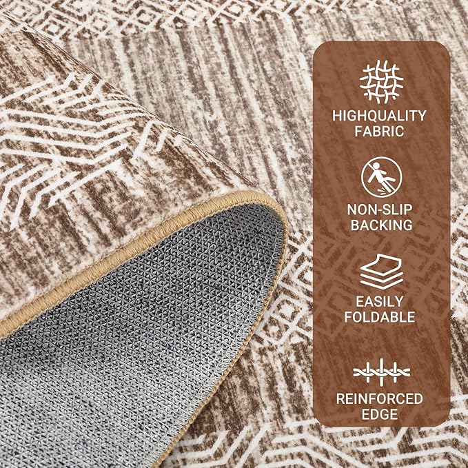 GarveeHome Washable 2.5x10 Kitchen Runner Rug, Easy Clean Geometri Rugs for Hallway Entryway, Indoor Outdoor Non Slip Rug Farmhouse Morden Carpet Door Mat Area Rug for Laundry Room Brown