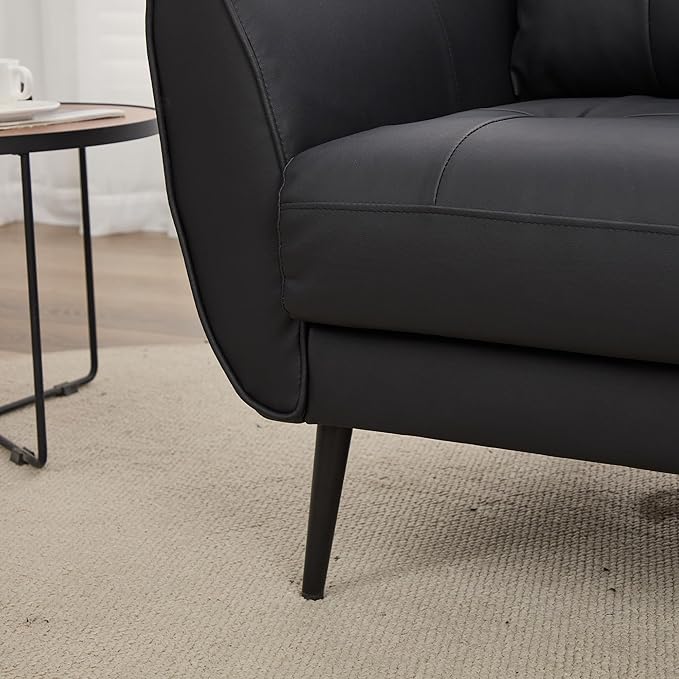 TYBOATLE Accent Chairs Set of 2, Comfy Modern Living Room Chair Black Leather Reading Accent Chairs Tufted Mid Century Arm Chair Small Salon Chair for Office Bedroom (2, Black)