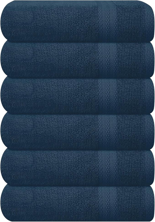 GLAMBURG Ultra Soft 6-piece Hand Towel Set 16x28-100% Ringspun Cotton - Durable & Highly Absorbent Hand Towels - Ideal for use in Bathroom, Kitchen, Gym, Spa & General Cleaning - Mineral Blue
