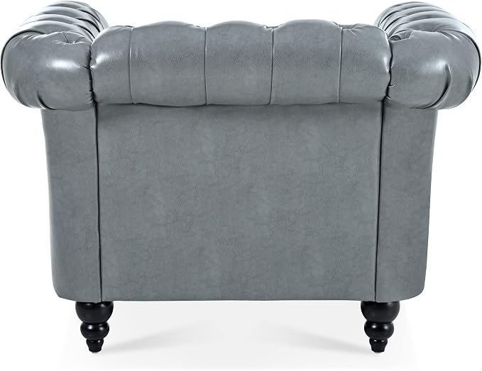 Yoglad Faux Leather Accent Chair, Retro Style Armchair with Rolled Arms, Comfy Single Sofa with Wood Legs and Nailhead for Living Room, Bedroom, Apartment (Grey, 39")
