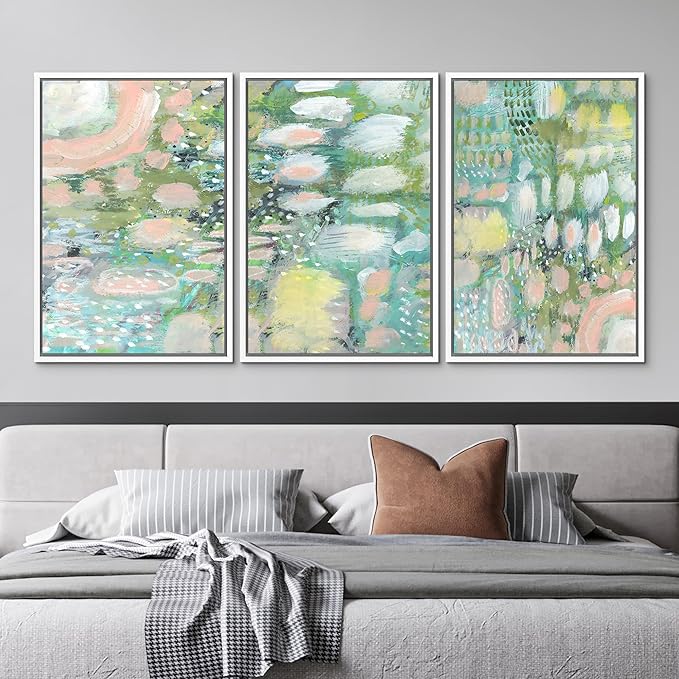 MUDECOR Framed Wall Art Print Set Vibrant Textured Abstract Multi-Colored Illustrations Modern Art Boho Decorative Colorful Chic for Living Room, Bedroom, Office - 24"x36"x3 White