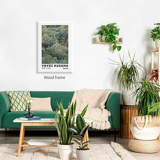 Yayoi Kusama Inspired Poster Japanese Botanical Wall Art Abstract Yayoi Kusama Print Modern Ukiyo-e Japanese Gallery Wall Decor 12x16in Framed for Home Bedroom Decorations
