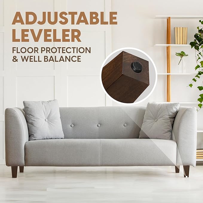 Yes4All 6 Inches Square Wood Furniture Legs Set of 4 - Wooden Replacement Feet for Couch, Bed, Bench - Adjustable Sofa, Ottomans Tapered Leg with Leveler - Brown Rubber Wood Parts for Table, Chair