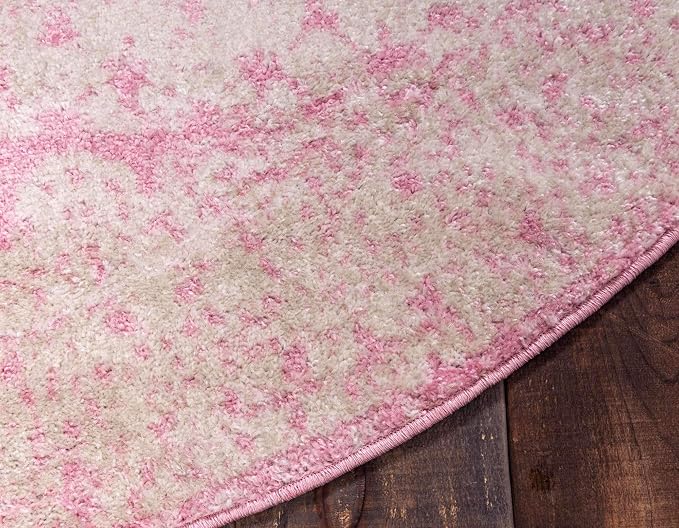 Unique Loom Bromley Collection Area Rug - Wells (5' 3" Round, Pink/ Ivory)