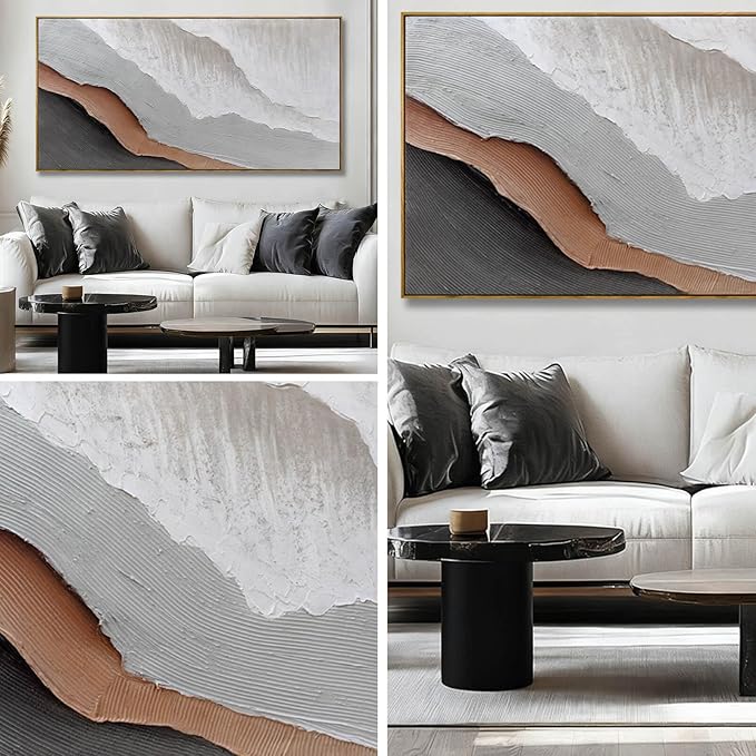 SOUGUAN Textured Home Wall Decor Gray and White Canvas Painting Abstract Art Posters 24"x48" Kitchen Artwork Pictures for Office