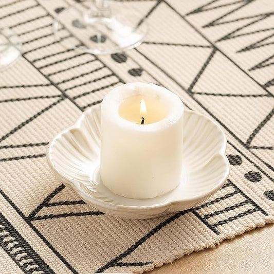 Ceramic Pillar Candle Holder, Candle Tray for Incense, Palo Santo Holder, Tealight Candle Holder, Candle Stand for Home Decoration Display, Halloween Christmas Wedding Parties, 1 Pack (White)