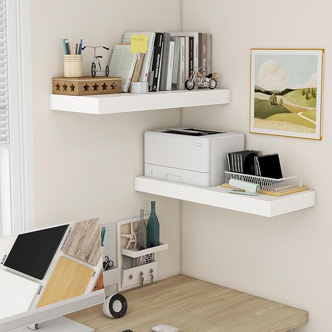 30 Inch Floating Shelves | 12 Inch Deep White Floating Shelves Set of 2 | 30" W x 12" D Rustic Wood Shelves for Wall | Deep White Shelves for Living Room Bathroom Laundry Room Kitchen
