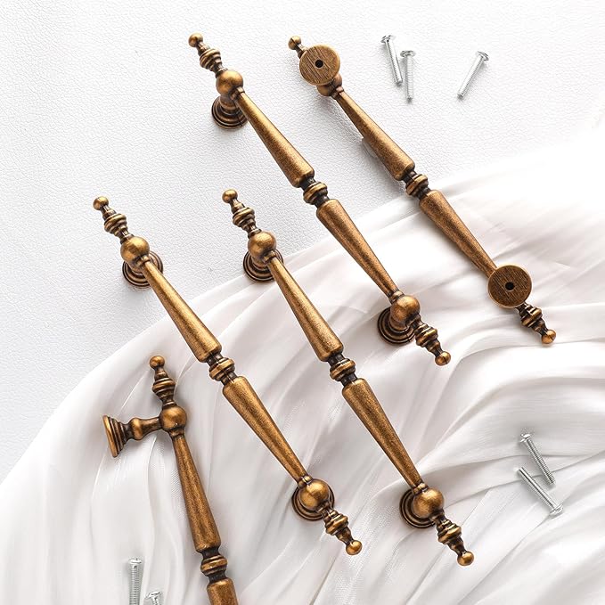 Shimeyao 10 Pack Antique Brass Cabinet Pulls 5"(128 mm) Hole Center Vintage Cabinet Pulls Handles Drawer Handles Closet for Kitchen Bathroom Drawer Dresser Pull Hardware Hole Center