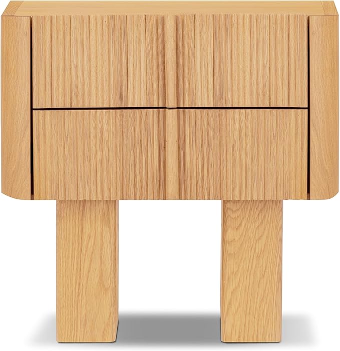 Poly & Bark Toledo 22” Nightstand – Solid and Veneered American White Oak Construction with Ribbed Drawer Fronts and Soft‑Close Drawers – Textural Modern Bedside Table for Stylish Bedrooms