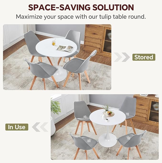 Round Dining Table 31.5" White Tulip Table with Pedestal Base for 2-4 People Small Space - Kitchen Living Room Cafe