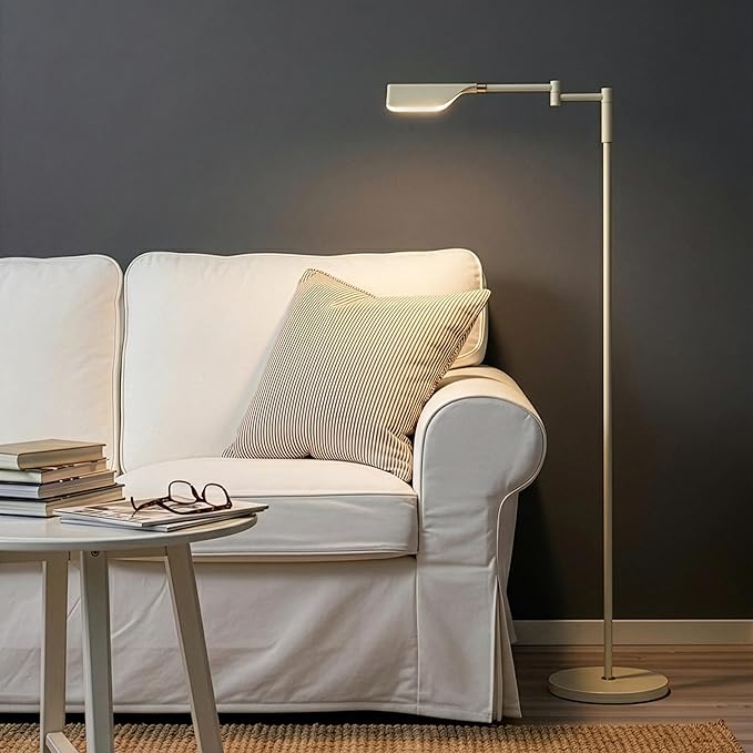 Brightech Leaf Pharmacy LED Reading Lamp, Dimmable Floor Lamp with Easy Rotation Over Chair or Desk for Living Rooms & Offices, Adjustable Standing Tall Lamp, for Sewing & Crafts - Gold and Cream