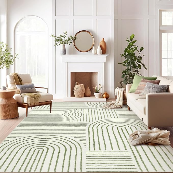 Lahome Abstract 10x14 Area Rugs for Living Room Bedroom, Soft Large Washable Rugs, Ultra-Thin Non-Slip Modern Dining Room Rug Non-Shedding Accent Carpet for Office Darrell, Green
