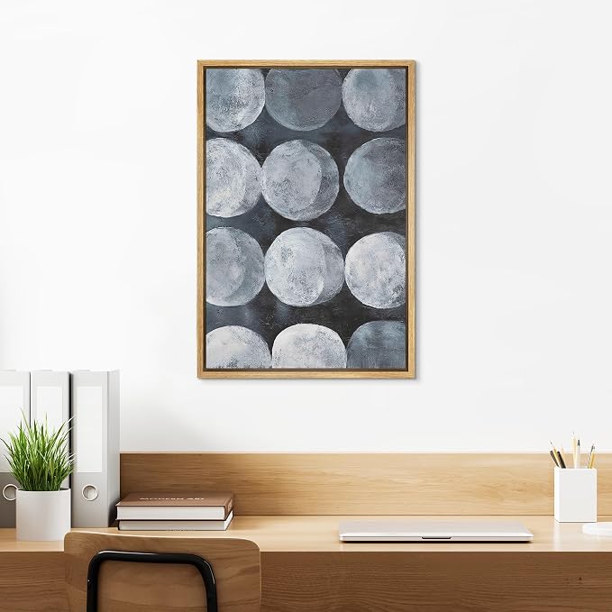 SIGNLEADER Framed Canvas Print Wall Art Dark Blue Moon Phase Circle Illustration Modern Art Decorative Zen for Living Room, Bedroom, Office - 24"x36" NATURAL
