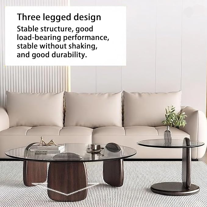 EASYSOUL Modern Round Coffee Table with Glass Top, 35.43" L x 35.43" W x 14.69" H, Circular Tea Tables for Living Room Home Office Industrial Cocktail Tables (Walunt-Grey Glass/35.43")
