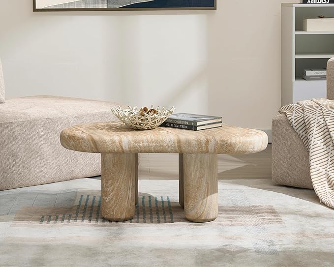 Modern Stone Cloud Coffee Table - Accent Organic-Shaped Tabletop with Marble Finish, Cloud Sofa Center Table for Living Room/Bedroom/Office (Onyx White)