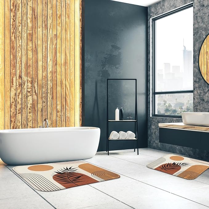 Britimes Boho Mid Century Bath Mat for Bathroom No Slip Geometric Abstract Washable Cover Floor Rug Carpets Floor Mat Bathroom Decorations 16x24 for Kitchen Bedroom