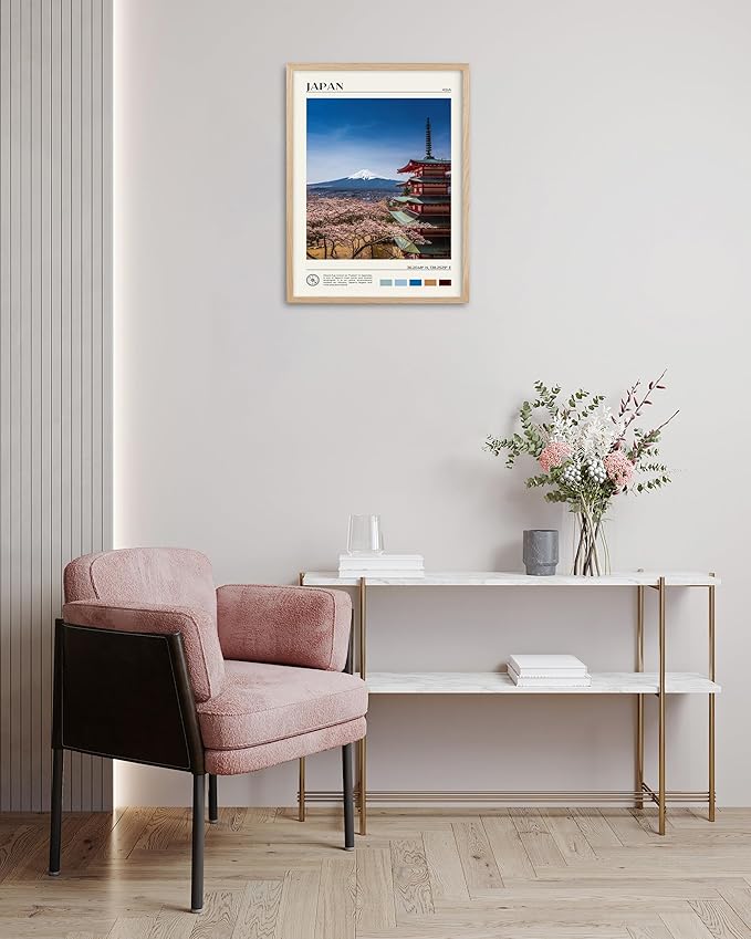 HesenDot Natural OAK Wood Framed Mount Fuji Wall Art, 12x16in Japanese Natural Scenery Canvas Wall Print, Classic Urban Landmark Wall Decor for Living Room, Bedroom,Office Gallery Set of 1