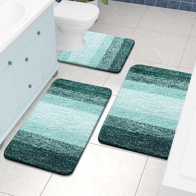 Arotive Microfiber Bathroom Rugs, Shaggy Soft and Absorbent Contour Toilet Rugs, Non-Slip, Thick Plush Machine Washable Dry Bath Mats for Toilet Base, 24x20, Dark Green, U-Shape