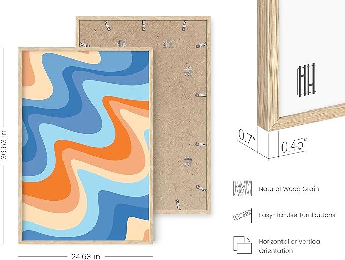HAUS AND HUES Ocean Poster - Colorful Abstract Beach Wall Decor, Coastal Tropical Artwork (Beige Frame, 24x36)