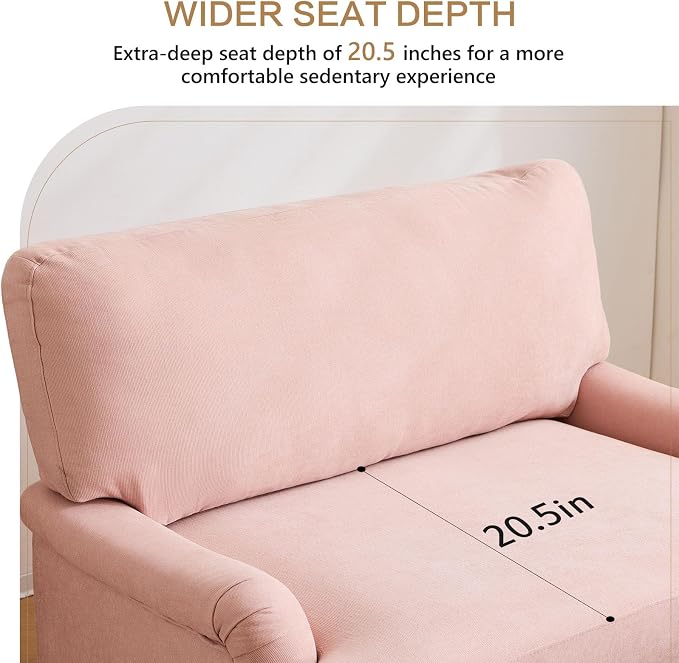 Bezseller Oversized Accent Chair Indoor, 46" W Large Upholstered Single Sofa Chair and Wood Legs, Big Comfy Armchair Leisure Lounge for Living Room, Bedroom, Apartment, Reading Room(Pink)