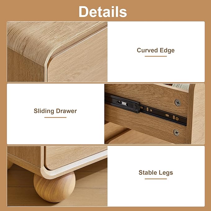 AVZEAR Modern 6 Drawer Dresser for Bedroom, 48" Wide Wooden Dresser Chest of Drawers, Curved Profile Design, Closet Clothes Storage Organizer for Kids Bedroom, Living Room, Nursery, Natural Color