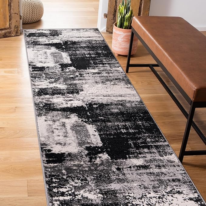 Rugshop Modern Abstract Design Non Shedding Soft Ideal for Living Room,Bedroom,Kitchen Runner Rug 2' x 7' Black