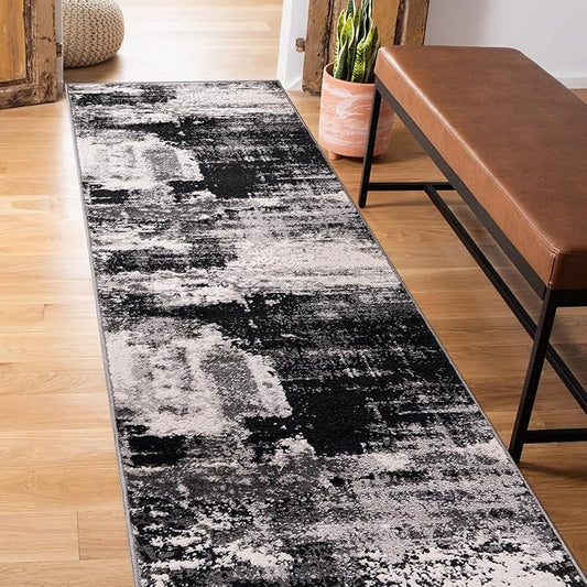Rugshop Modern Abstract Design Non Shedding Soft Ideal for Living Room,Bedroom,Kitchen Runner Rug 2' x 7' Black